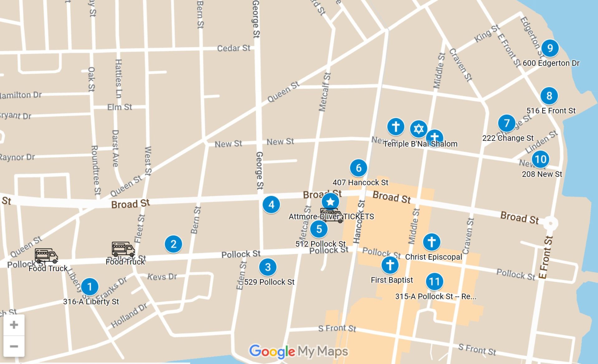 Click here for online map showing all homes, churches, and special attractions
